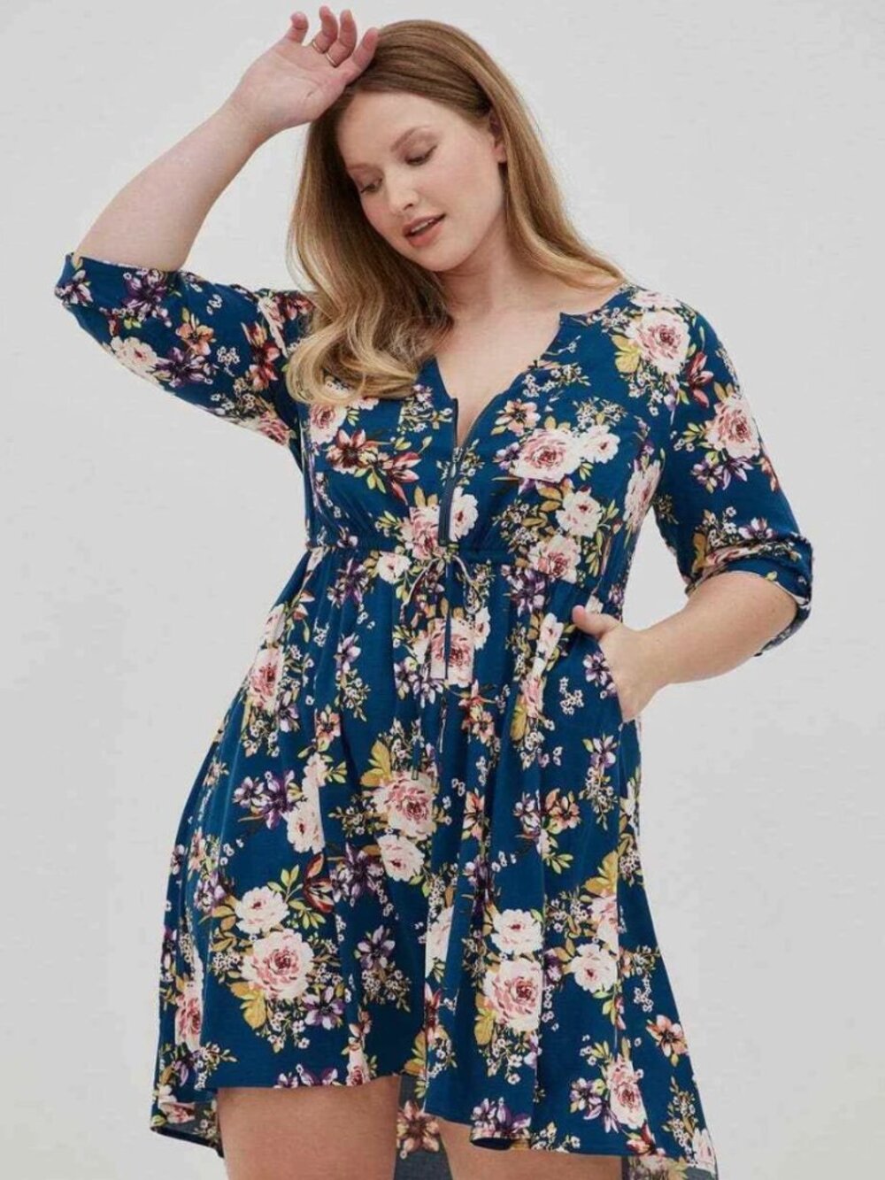 Torrid Blue Floral Mini Challis Hi-Low Shirt Dress 2X, NEW WITH TAGS